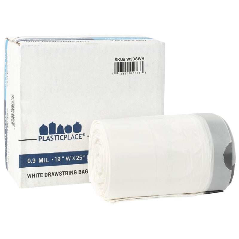 Plasticplace Trash Bags - 5 Gallon Garbage Bag Liners White0.9 Mil Thick, Sturdy Drawstring Placement19"" X 25"" Size (100 Count) - Image 2